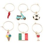 Italian-Themed Wine Glass Charms Set of 6