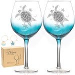 Turtle Design Hand Blown Wine Glasses - Set of 2