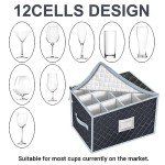Wine Glass Storage Box Set with Dividers - Grey