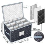Wine Glass Storage Box Set with Dividers - Grey