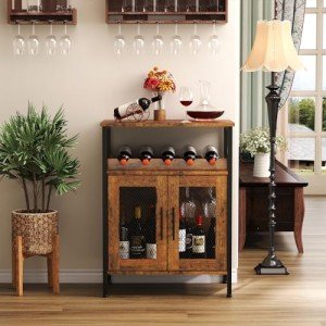 Rustic Brown Wine and Coffee Bar Cabinet