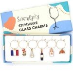 French Wine Glass Charms Set with Icons
