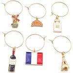 French Wine Glass Charms Set with Icons
