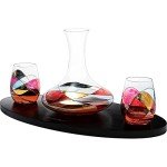 Hand Painted Decanter & Stemless Wine Glass Set