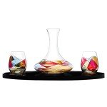 Hand Painted Decanter & Stemless Wine Glass Set