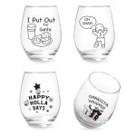 Funny Christmas Stemless Wine Glass Set of 4