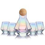 Iridescent Wine Glasses Set with Cork Stopper