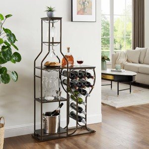 5-Tier Freestanding Wine Rack with Glass Holder