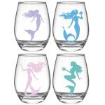 Set of 4 Mermaid Stemless Wine Glasses