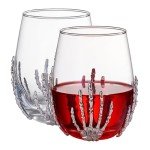 Set of 2 Stemless Skeleton Wine Glasses