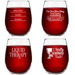 Set of 4 Funny Stemless Wine Glasses