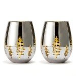 Gold Etched Holiday Stemless Wine & Water Glass Set