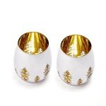 Gold Etched Holiday Stemless Wine & Water Glass Set
