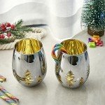 Gold Etched Holiday Stemless Wine & Water Glass Set