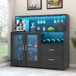 LED Wine Bar Cabinet with Glass Rack & Storage