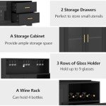 LED Wine Bar Cabinet with Glass Rack & Storage