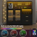 LED Wine Bar Cabinet with Glass Rack & Storage