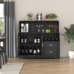 LED Wine Bar Cabinet with Glass Rack & Storage