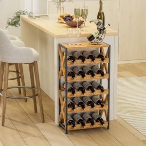 20-Bottle Freestanding Wooden Top Wine Rack