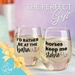 Funny Horse-Themed Stemless Wine Glass Set