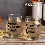 Funny Horse-Themed Stemless Wine Glass Set