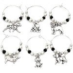 Set of 6 Silver Dog Wine Glass Charms