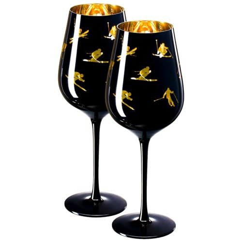Skiing Theme Crystal Stemmed Wine Glass Set