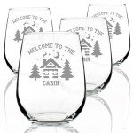 Rustic Cabin-Theme Stemless Wine Glasses - Set of 4