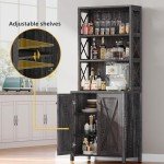 67" Tall Rustic Oak Wine Bar Cabinet