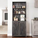 67" Tall Rustic Oak Wine Bar Cabinet