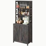 67" Tall Rustic Oak Wine Bar Cabinet