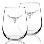 Longhorn Stemless Wine Glasses – Set of 2