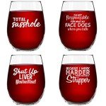 Funny Wine Glasses Set of 4 - Hilarious Gifts