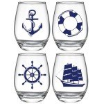 Nautical Stemless Wine Glass Set of 4