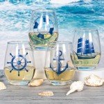 Nautical Stemless Wine Glass Set of 4