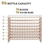 Stackable 8-Tier Wooden Wine Rack for 96 Bottles