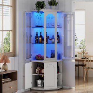 Modern Wine Cabinet with LED Lights & Glass Door
