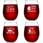 Funny Cat Stemless Wine Glasses - Set of 4