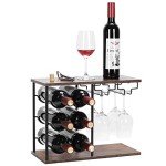 MOOACE Freestanding Wine Rack for 6 Bottles & Glasses