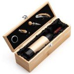 Wooden Wine Gift Box with 4 Accessories Set