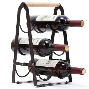 Black Wooden 6-Bottle Countertop Wine Rack