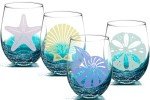Seashells Stemless Wine Glasses Set of 4