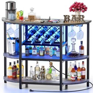 Zarler LED Bar Cart with Power Outlet and Storage