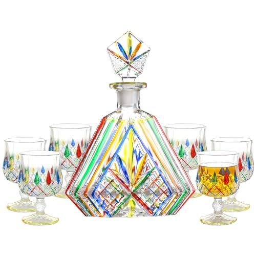 Colored Crystal Whiskey Decanter Set with Glasses