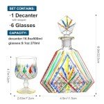 Colored Crystal Whiskey Decanter Set with Glasses