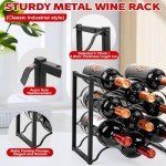 9-Bottle Modern Black Metal Wine Rack