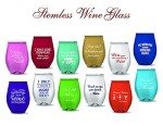 Set of 12 Stemless Wine Glasses with Sayings