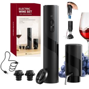 Electric Wine Opener Set with Accessories - Black