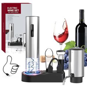 Electric Wine Opener Set with Accessories, Silver