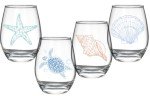 Coastal-Themed Stemless Wine Glass Set, 4 Pieces